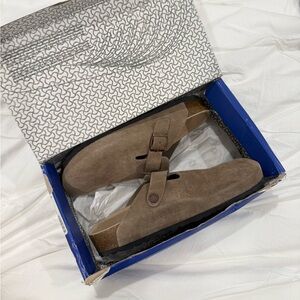 Birkenstock Taupe Suede Boston Clogs